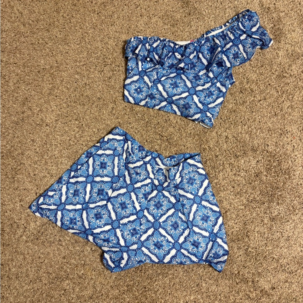 Francesca's Collections Blue and White High Waist Shorts